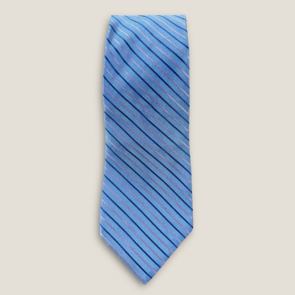 Donna Karan Signature Tie Blue Purple Striped 100% Italian Silk Made in USA